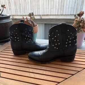 Mix Mooz Black Leather Western  Studded Ankle Boots Size 8.5